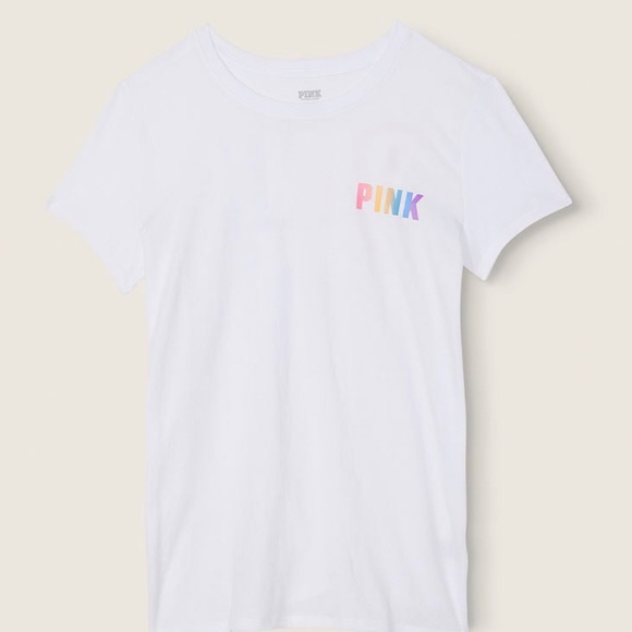 VS Pink Perfect Tee Optic White Rainbow Gradient & Dreamy Pink Seamless Leggings - Picture 3 of 10